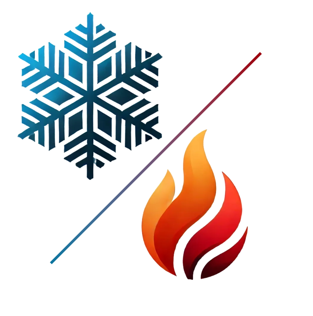 Logo du site froid-chaud.com. Un flocon au-dessus d'une flamme.